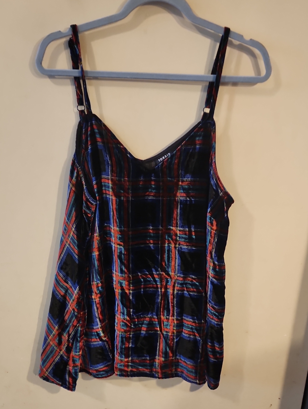 torrid Multicolor Velvet Plaid Top - Blue, Red, Green